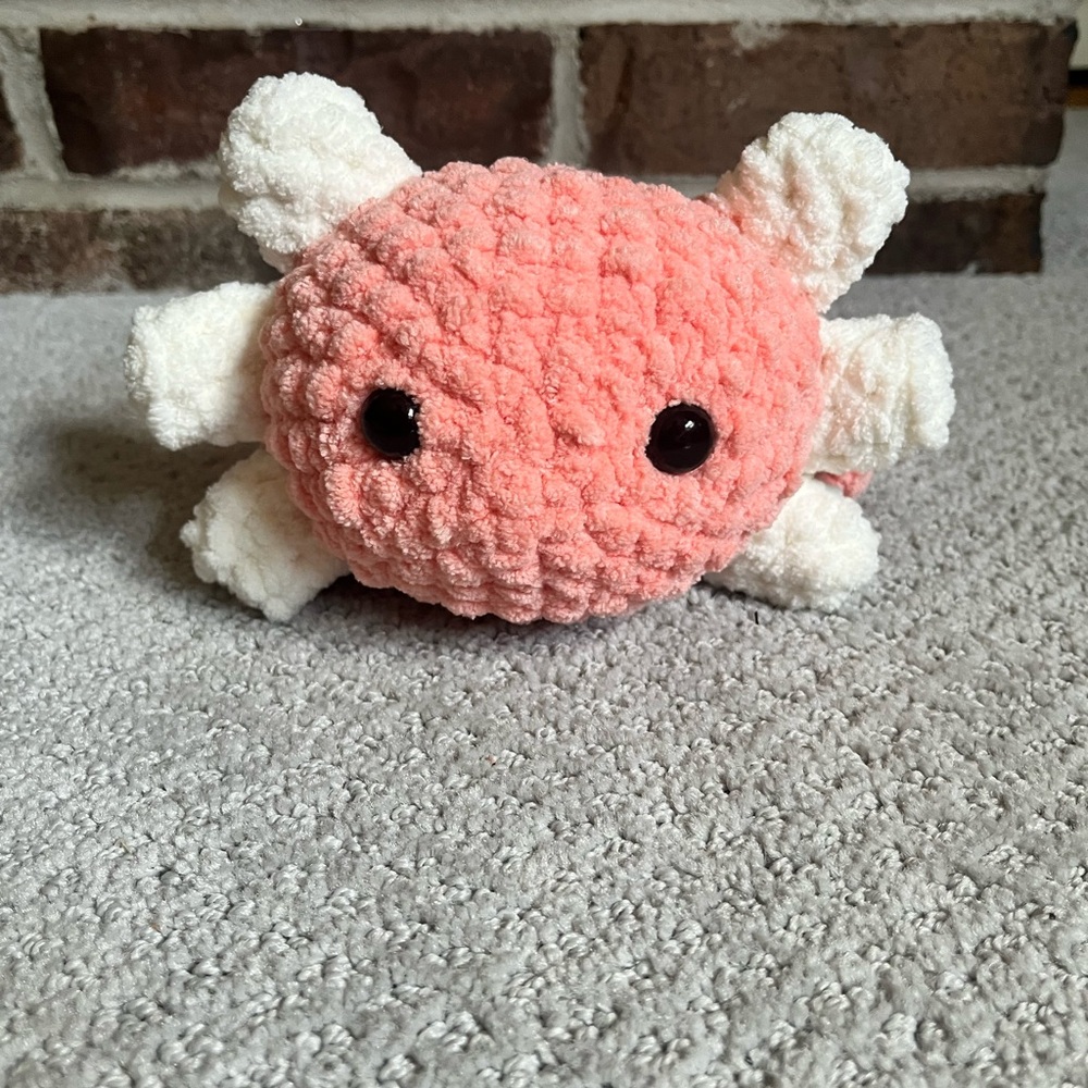 HANDMADE Crocheted Plush Pink and White Axolotl amigurumi